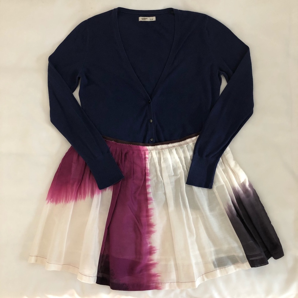 AE White Mini Skirt 14 Old Navy Purple Cardigan L